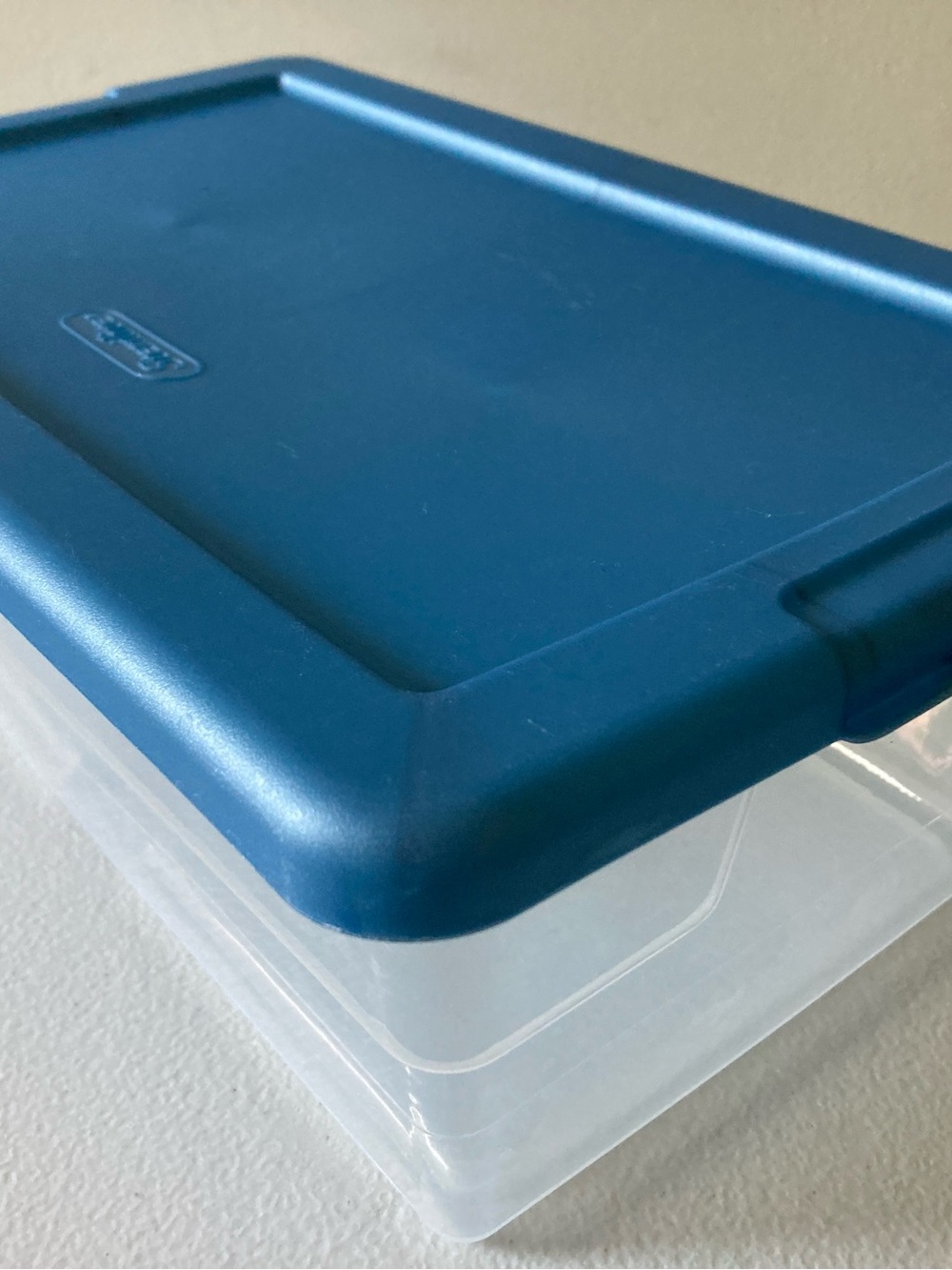 Sterilite Small Clear Plastic Storage Container Blue Lid Stackable 13x8x4.75